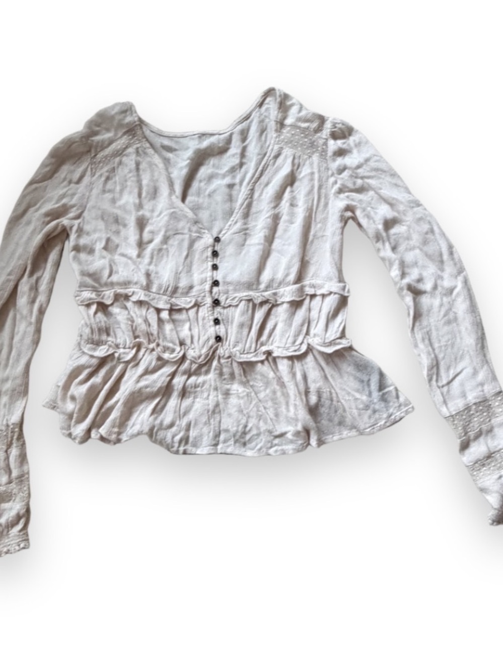 BUFFALO Linen-Style Lace Eyelet Button Blouse Blush Pink | SIZE XS